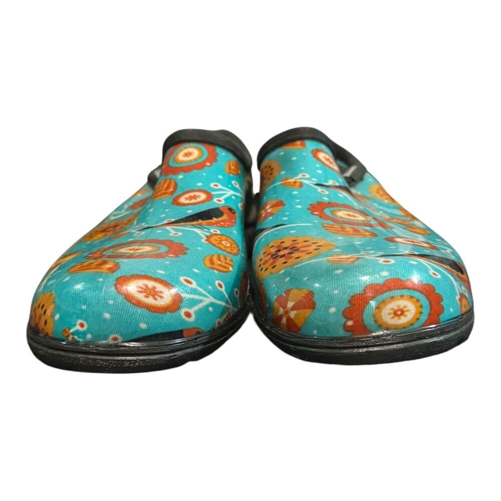 Sloggers Women's Size 10 Garden Rain Rubber Shoes Turquoise Bird Floral - Picture 3 of 9